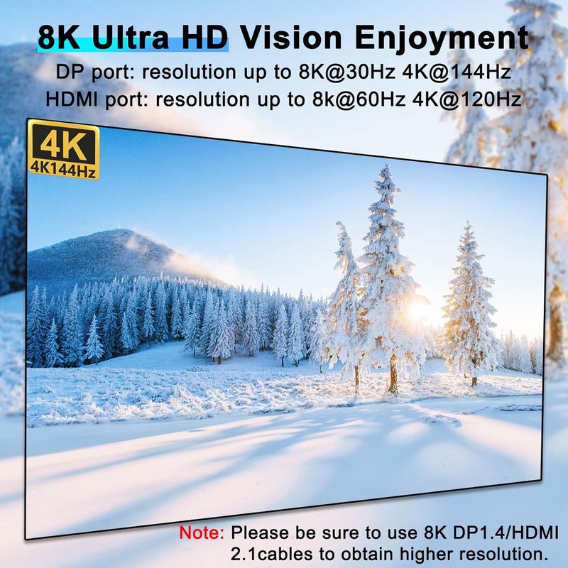 KCEVE KVM Switch 2 Monitors 4 Computers HDMI + DisplayPort, USB 3.0 DP KVM Switcher, 8K@30Hz/4k@144Hz DP KVM for 4 PC Share 2 Display and 4 USB 3.0 Devices - Image 4
